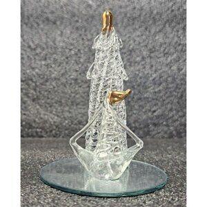 Vintage Spun Glass Lighthouse and Sailboat on Mirror Base